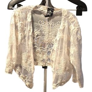 Point Zero Ivory Sheer Lace Cropped Cardigan
